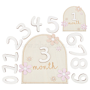 Flower Wood Baby Monthly Milestone Cards with Glue Points, for Infants 0-12 Months Baby Shower Growth Recording, PapayaWhip, 160x160x7mm(DIY-WH0569-42)