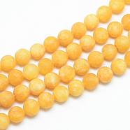 Natural White Jade Bead Strands, Dyed, Frosted, Round, Gold, 8~9mm, Hole: 1mm, about 46~48pcs/strand, 14.9 inch(G-R297-8mm-34)