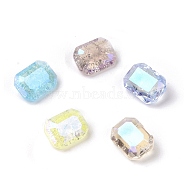 Crackle Moonlight Style Glass Rhinestone Cabochons, Flat Back & Back Plated, Rectangle, Mixed Color, 8x6x4mm(RGLA-J018-A-IO)
