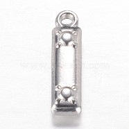 201 Stainless Steel Charms, Letter I, Stainless Steel Color, 15.2x4x3.2mm, Hole: 1.2mm(X-STAS-G081-31P)