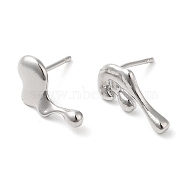 Rack Plating Brass Melting Twist Asymmetrical Earrings, Stud Earrings for Women, Long-Lasting Plated, Lead Free & Cadmium Free, Platinum, 9x12mm, 7x14(EJEW-D059-18P)
