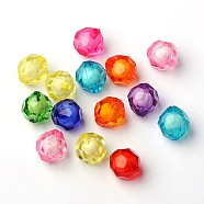 Transparent Acrylic Beads, Bead in Bead, Faceted, Round, Mixed Color, 15mm, Hole: 2mm, about 270pcs/500g(TACR-S113-15mm-M)