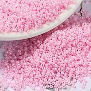 MIYUKI Round Rocailles Beads, Japanese Seed Beads, (RR428) Opaque Baby Pink Luster, 15/0, 1.5mm, Hole: 0.7mm, about 5555pcs/10g(X-SEED-G009-RR0428)