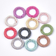 Resin Pendants, Imitation Woven Rattan Pattern, Ring, Mixed Color, 24x4mm, Hole: 1.6mm(RESI-S364-36)