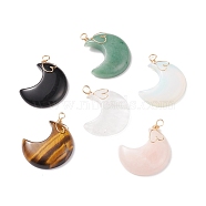 Natural & Synthetic Gemstone Pendants, Moon Charm, with Real 18K Gold Plated Tone Copper Wire Wrapped, 40.5~42x30~31x8mm, Hole: 3.5~4mm(PALLOY-JF01701)