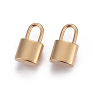 304 Stainless Steel Pendants, Padlock, Real 24K Gold Plated, 12.6~13.5x8x5mm, Hole: 4.5~5.5x3mm(STAS-P231-18G-01)
