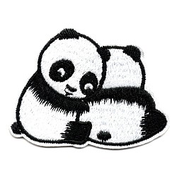 Computerized Embroidery Cloth Iron on/Sew on Patches, Costume Accessories, Appliques, Panda, Black & White, 50x65mm(DIY-O003-07)