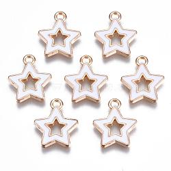 Alloy Enamel Pendants, Star, Light Gold, White, 16x14x2mm, Hole: 1.6mm(X-ENAM-S121-027)