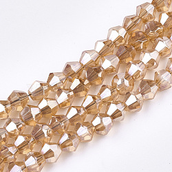 Electroplate Glass Bead Strands, Rainbow Plated, Faceted Bicone, Peru, 4x4.5mm, Hole: 1mm, about 92~96pcs/strand, 13.78~14.37 inch(EGLA-R094-4mm-12)