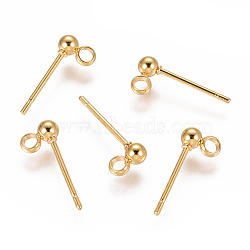 304 Stainless Steel Stud Earring Findings, with Loop, Ball, Golden, 2mm, Pin: 0.8mm(STAS-F227-18F-G)