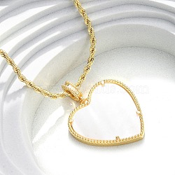 Brass White Enamel Heart Pendant Necklaces for Women, Real 18K Gold Plated, 16.14 inch(41cm)(NJEW-K381-10G)