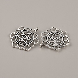 Tibetan Style Zinc Alloy Pendants, Flower of Life Charms, Antique Silver, 38.5x31x2.5mm, Hole: 2.5mm(TIBEP-WH0001-08AS)