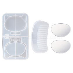 DIY Comb Silicone Molds Kits, with Comb Silicone & Foldable Makeup Mirror Molds, Glass Oval Shape Mirror, Mixed Color, 40.5~135x52~77x1~11.5mm, 4pcs/set(DIY-TA0008-35)