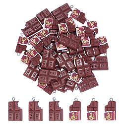 40Pcs 2 Styles Resin Pendants, Chocolate, with Platinum Iron Loop, Sienna, 26~39.5x13~18.5x5.5mm, Hole: 2mm, 20pcs/style(RESI-ME0001-48)