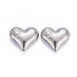 304 Stainless Steel Beads, No Hole/Untrilled, Heart with Clover, Stainless Steel Color, 13x15x5mm(STAS-K213-10P)