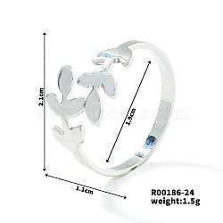 Fashionable Unisex Brass Micro Pave Clear Cubic Zirconia Open Cuff Rings, Leaf, Platinum, Inner Diameter: 19mm(VA2990-8)