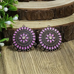 Alloy Enamel Chandelier Component Links, with Rhinestone, Bohemian Style Flower Connector, Red Copper, Violet, 33x29mm(FIND-CJC0022-11R-04)