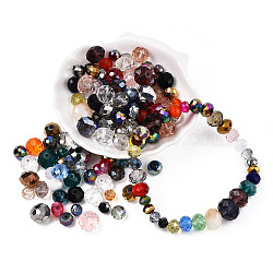 Glass Beads, Faceted, Mixed Style, Mixed Color, 4~10x3.5~8mm, Hole: 1.5~2mm, about 140~160pcs/100g(GLAA-T029-20)