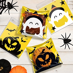 Halloween Theme Plastic Bakeware Bag, with Self-adhesive, for Chocolate, Candy, Cookies, Square with Pumpkin & Ghost, Yellow, 130x100x0.05mm, Inner Diameter: 100x100mm, 2 styles, 50pcs/style, 100pcs/bag(ABAG-F007-01A)