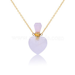 1Pc Stainless Steel Heart Natural Rose Quartz Perfume Bottle Necklaces for Women, Golden, 18.54 inch(47.1cm)(NJEW-CA0001-26A)