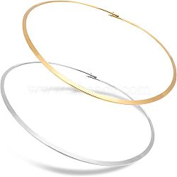 2Pcs 2 Colors 304 Stainless Steel Wire Wrap Collar Necklaces Set for Women, Rigid Necklaces, Golden & Stainless Steel Color, 13.5~14cm, 1Pc/color(NJEW-UN0001-34)