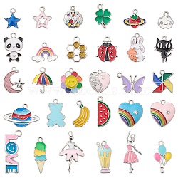 30Pcs 30 Styles Alloy Enamel Pendants, Mixed Shapes, Platinum, Mixed Color, 12~32x11x1~2mm, Hole: 1.6~3mm, 1pc/style(ENAM-YW0002-88)