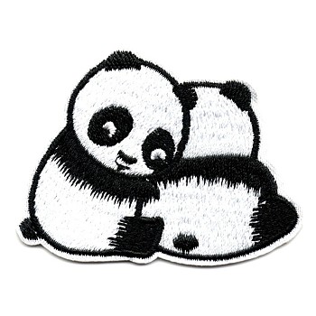 Computerized Embroidery Cloth Iron on/Sew on Patches, Costume Accessories, Appliques, Panda, Black & White, 50x65mm