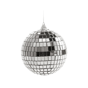 Plastic Disco Ball Pendant Decoration, Glass Mirror Mosaic Craft Decoration Sphere, Silver, 40mm