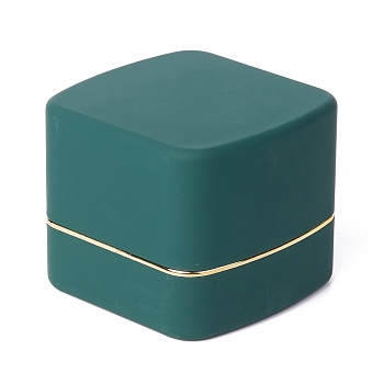 Square Plastic Jewelry Ring Boxes, with Velvet and LED Light, Dark Slate Gray, 6.5x6.7x5.6cm