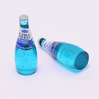Resin Beads, Imitation Chia Seed Drink Bottle, No Hole, Deep Sky Blue, 30x11mm