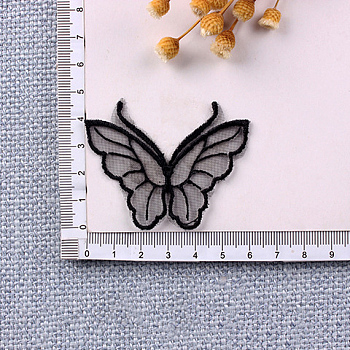 Lace Embroidery Sewing Fiber, DIY Garment Accessories, Butterfly, Black, 43x60mm