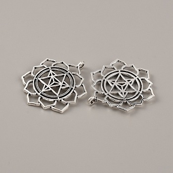 Tibetan Style Zinc Alloy Pendants, Flower of Life Charms, Antique Silver, 38.5x31x2.5mm, Hole: 2.5mm
