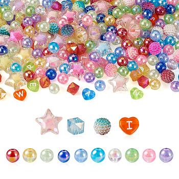 DIY Candy Color Bracelet Making Kit, Including Star & Cube & Heart & Imitation Pearl Acrylic Beads, Mixed Color, Beads: 380Pcs/set