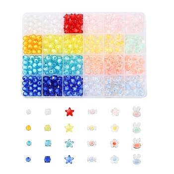 392Pcs 24 Style Transparent Acrylic Beads, Bead in Bead, Flower & Candy & Rabbit & Cube & Star & Round, Mixed Color, 392pcs/box