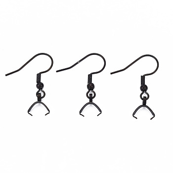 Ion Plating(IP) 304 Stainless Steel Hooks, Ear Wire, with Ice Pick Pinch Bails, Electrophoresis Black, 19x26~28mm, 21 Gauge, Pin: 0.7mm