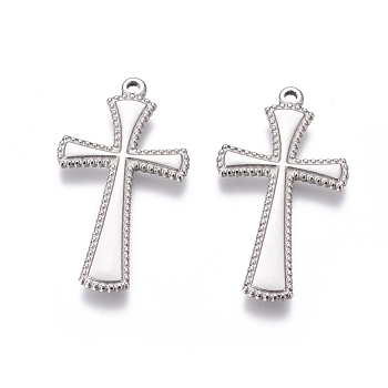 304 Stainless Steel Pendants, Cross, Antique Silver, 39x21x2mm, Hole: 1.8mm