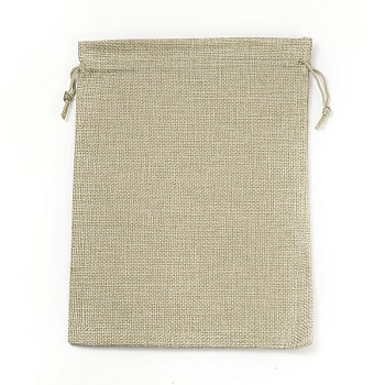 Burlap Packing Pouches Drawstring Bags, Dark Khaki, 23x17cm