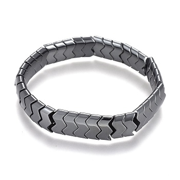 Non-magnetic Synthetic Hematite Stretch Bracelets, Wave, Inner Diameter: 2-1/4 inch(5.6cm), Bead: 12x7x5mm