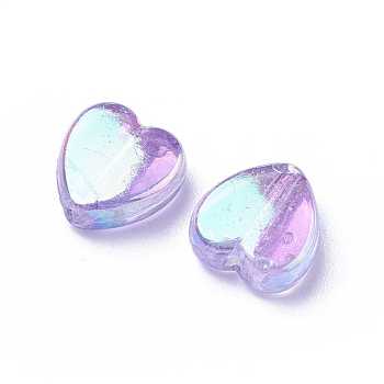 Plum AB color Plated Acrylic Heart Beads, about 8mm in diameter, 3mm thick, hole: 1mm
