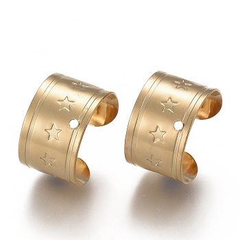 304 Stainless Steel Ear Cuff Findings, with Hole and Star Pattern, Golden, 11x10x7mm, Hole: 0.9mm