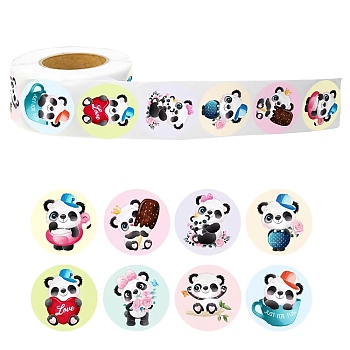 Round Paper Self-Adhesive Panda Thank You Gift Sticker Rolls, Decorative Sealing Decals for Gift, Mixed Color, 25mm, 500pcs/roll