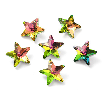 Electroplate Transparent Glass Pendants, Back Plated, Faceted, Star Charms, Yellow Green, 19x20x9.5mm, Hole: 1.2mm