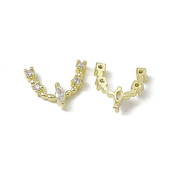Brass Pave Clear Cubic Zirconia Cabochons, Nail Art Decoration Accessories, with Glass Rhinestone, U Shape, Light Gold, 7.5x7.5x2mm