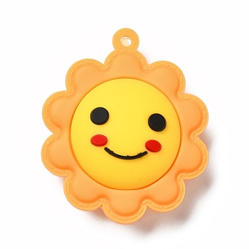 PVC Plastic Pendants, Sun with Smiling Face, Gold, 49x40x18mm, Hole: 3mm