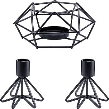 SUPERFINDINGS Iron Candle Holder, Perfect Home Party Decoration, Column & Polygon, Electrophoresis Black, 3pcs/set