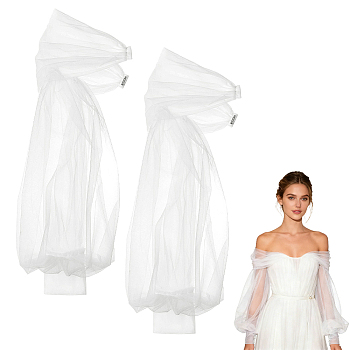 Polyester Detachable Mesh Puff Sleeves, for Wedding Bridal Dress Tulle Accessories, Floral White, 490x740x3.5mm
