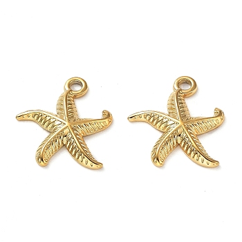 Ion Plating(IP) 304 Stainless Steel Pendants, Starfish Charm, Real 18K Gold Plated, 16x14x2mm, Hole: 1.5mm