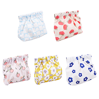5pcs 5 style Flower/Peach Pattern Cloth Women's Mini Cosmetics Storage Bags, Polyester Portable Makeup Storage Bag, Mixed Color, 10.8~17x11.5~17x0.55~0.6cm, 1pc/style