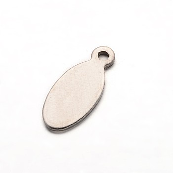304 Stainless Steel Stamping Blank Tag Pendants, Oval Charms, Stainless Steel Color, 16x7x1mm, Hole: 1.5mm