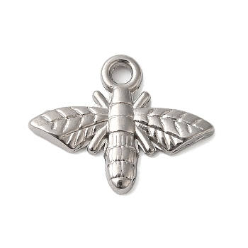 Non-Tarnish 304 Stainless Steel Pendants, Moth Charms, Stainless Steel Color, 14x17.5x2mm, Hole: 1.6mm